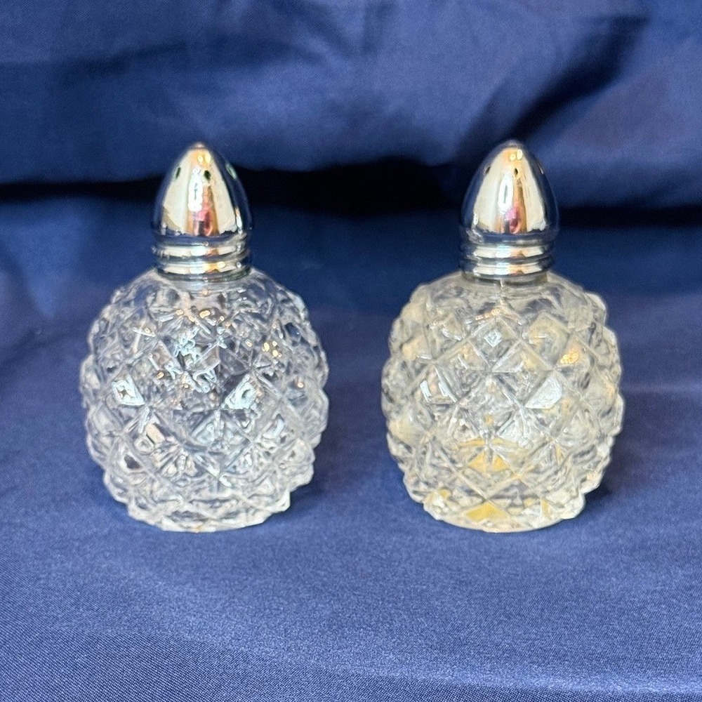 Vintage I.W. Rice Crystal Salt and Pepper Shakers Pineapple Cut Glass Japan